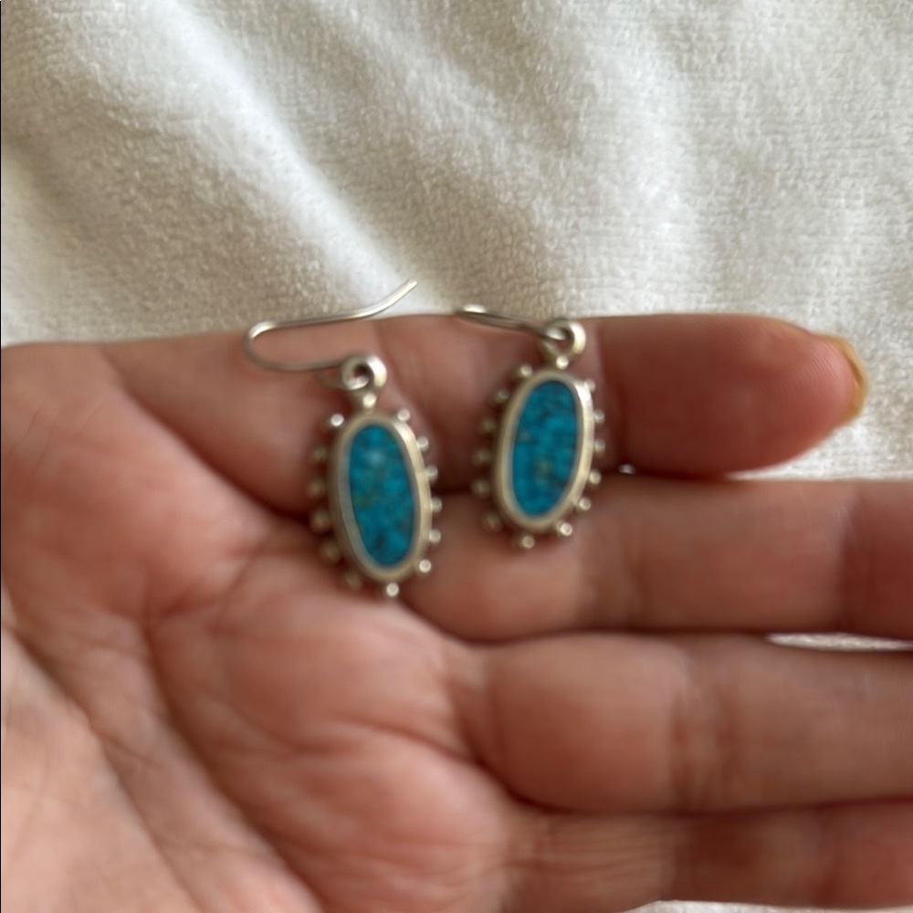 Turquoise Silver Oval Earrings